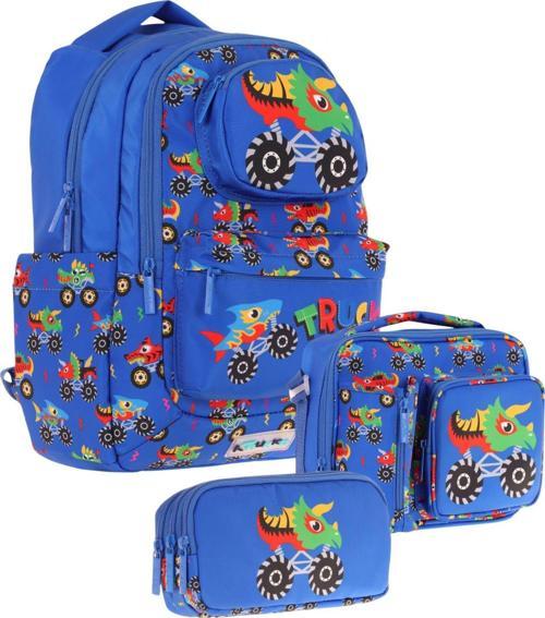 Kids 3D Kamyon Şekilli Erkek Çocuk Üçlü Okul Çantası Seti/Takımı - Mavi (L5255+L7255+L8255)