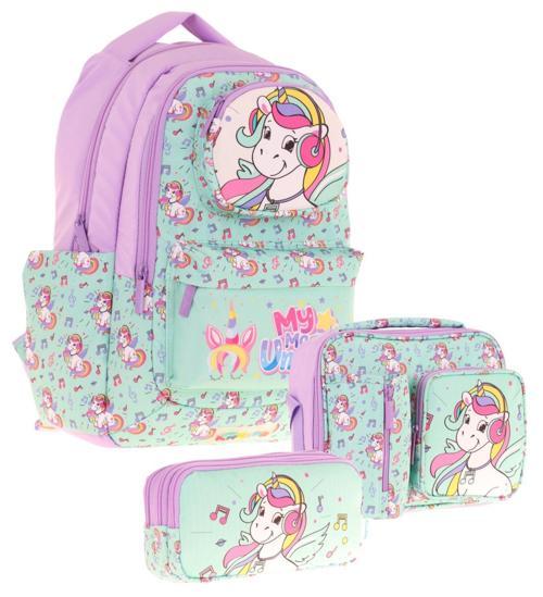 Kids 3D Unicorn Şekilli Kız Çocuk Üçlü Okul Çantası Seti/Takımı - Turkuaz (L5234+L7234+L8234)