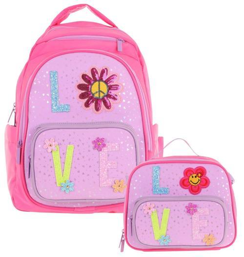 Kids Dört Bölmeli Okul Çantası ve Beslenme Çantası Seti - Simli Love Desenli - Kız Çocuk (L5211+L7211)