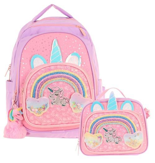 Kids Dört Bölmeli Okul Çantası ve Beslenme Çantası Seti - Simli Unicorn Desenli - Kız Çocuk (L5212+L7212)
