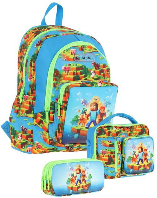 Kids Erkek Çocuk Craft Baskılı Üçlü Okul Çanta Seti(Okul Çantası+Beslenme Çantası+Kalemlik)
