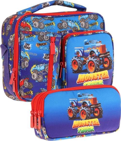 Kids Erkek Çocuk Lacivert Kırmızı Kamyon Üç Bölmeli Thermo Beslenme Çantası ve Kalemlik Seti (L7257+L8257)