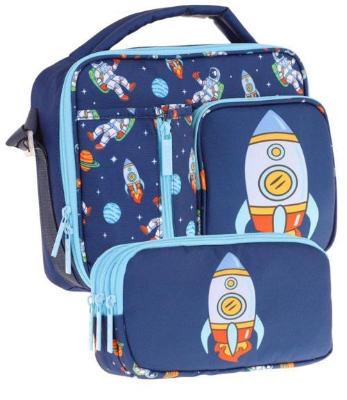 Kids Erkek Çocuk Lacivert Roket Üç Bölmeli Thermo Beslenme Çantası ve Kalemlik Seti (L7260+L8260)