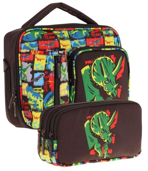 Kids Erkek Çocuk Siyah Yeşil Gergedan Üç Bölmeli Thermo Beslenme Çantası ve Kalemlik Seti (L7263+L8263)