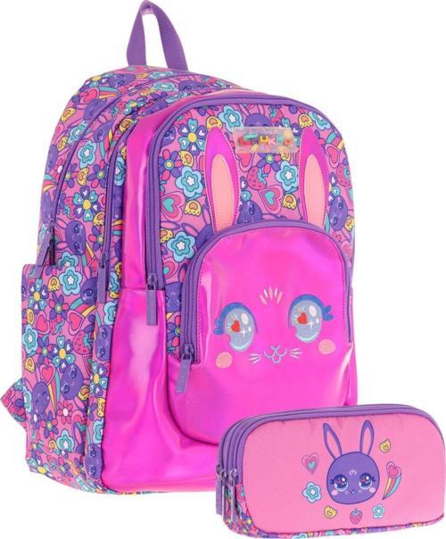 Kids Kız Çocuklar İçin Sırt Çantası ve Kalemlik Seti - Tavşan Şekilli - Mor Pembe - (L5220+L8220)