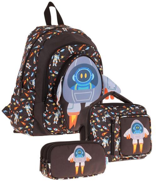 Kids Kız Çocuklara Özel (Siyah - 3D Roket Detaylı) Üçlü Okul Çantası Seti