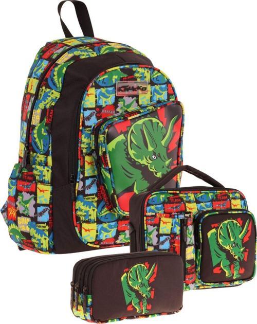 Kids Kız Çocuklara Özel (Siyah Yeşil - 3D Gergedan Detaylı) Üçlü Okul Çantası Seti