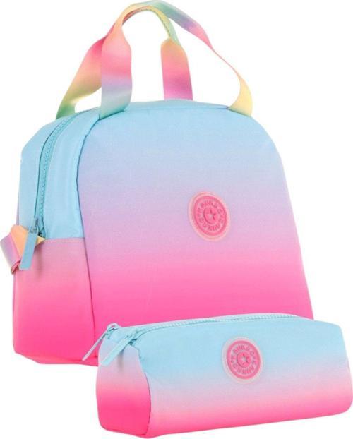 Rainbow Beslenme Çantası + Kalemlik Seti Mavi Pembe, Renk Geçişli, Kız Çocuk