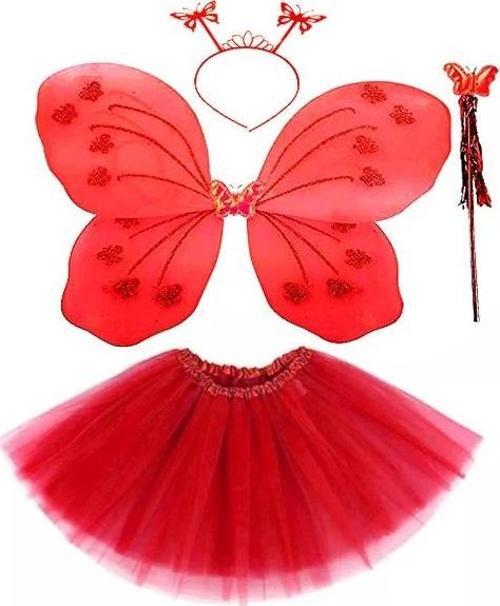 Nessiworld Kırmızı Kelebek Kostümü - Kırmızı Kelebek Kostüm Aksesuar Seti 4 Parça