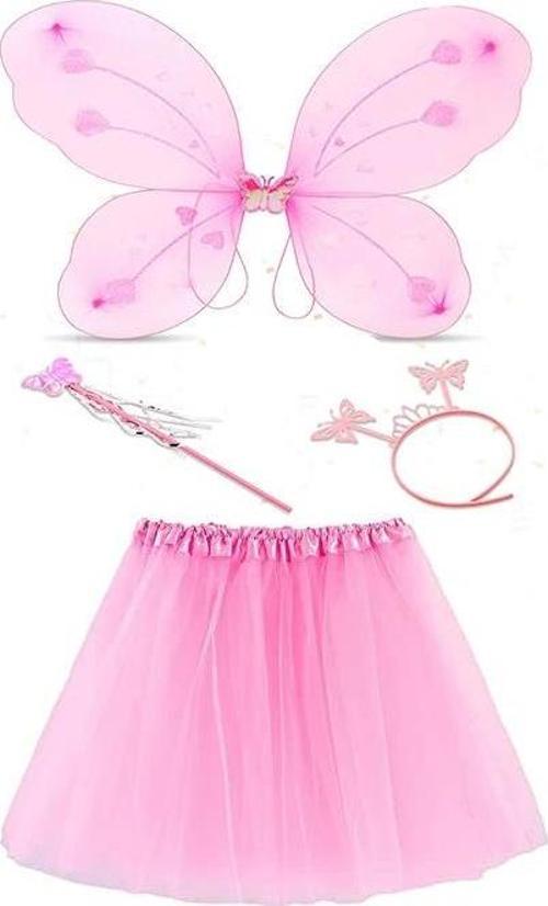 Toz Pembe Kelebek Kostümü - Toz Pembe Kelebek Kostüm Aksesuar Seti 4 Parça