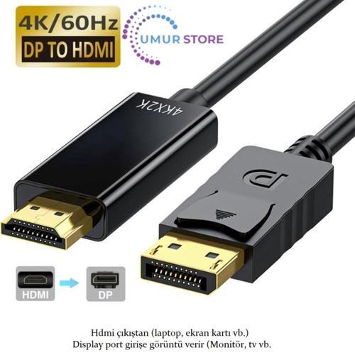 HDMI To Displayport Çevirici Kablo ( 1.8 Metre) HDMI Kablo To Display Port Dp 4K Hdr