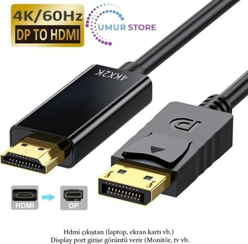 HDMI To Displayport Çevirici Kablo ( 1.8 Metre) HDMI Kablo To Display Port Dp 4K Hdr