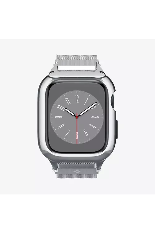 Apple Watch Seri 9/8/7 (45mm) ile Uyumlu Kılıf & Kayış Metal Fit Pro Silver