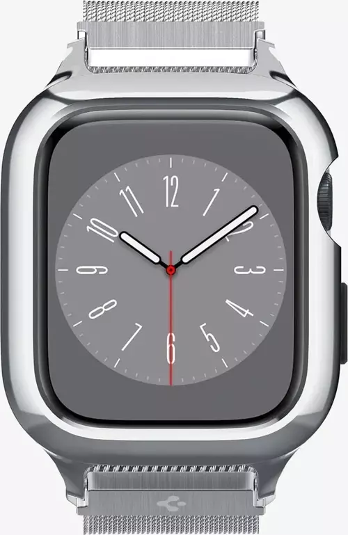 Apple Watch Seri 9/8/7 (45mm) ile Uyumlu Kılıf & Kayış Metal Fit Pro Silver