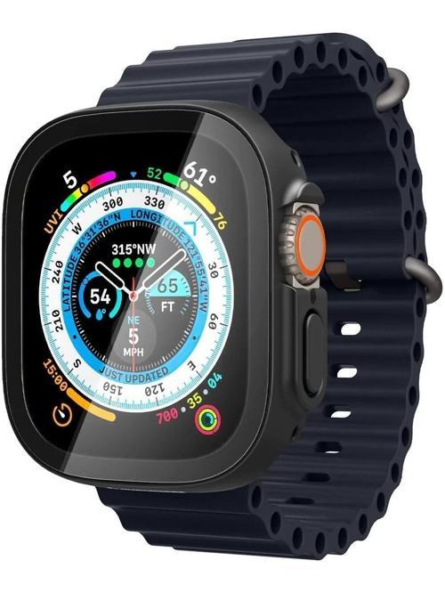 Apple Watch 49mm (Ultra 2/1) Kılıf Thin Fit 360 + Cam Ekran Koruyucu Black - ACS05558
