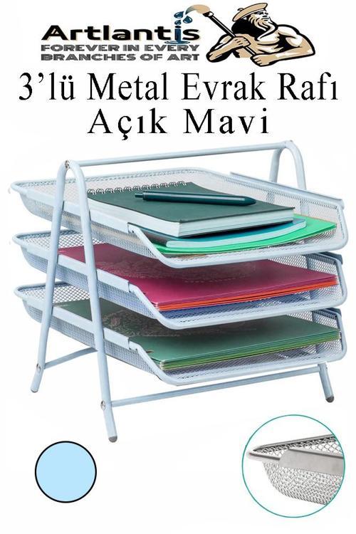 Metal Evrak Rafı 3 lü 1 Paket Masa Üstü A4 Dosya Düzenleyici Kağıt Tepsisi Metal Fileli Üç Katlı Hareketli Perfore