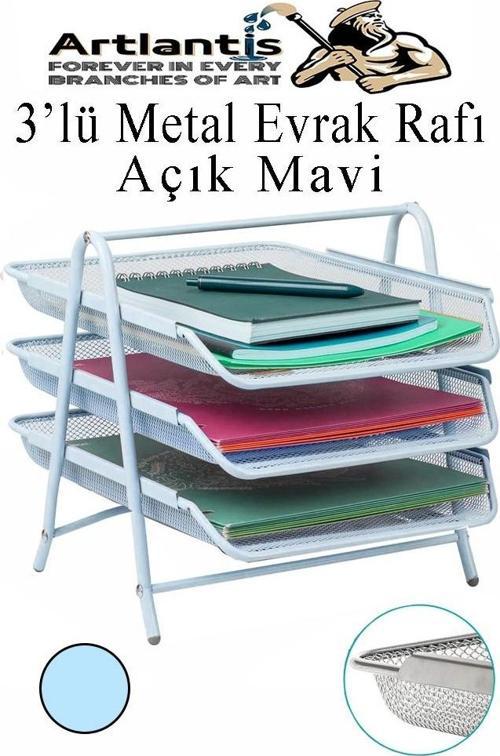 Metal Evrak Rafı 3 lü 1 Paket Masa Üstü A4 Dosya Düzenleyici Kağıt Tepsisi Metal Fileli Üç Katlı Hareketli Perfore