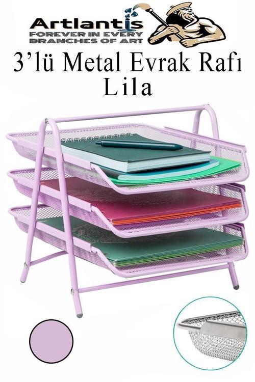 Metal Evrak Rafı 3 lü 1 Paket Masa Üstü A4 Dosya Düzenleyici Kağıt Tepsisi Metal Fileli Üç Katlı Hareketli Perfore