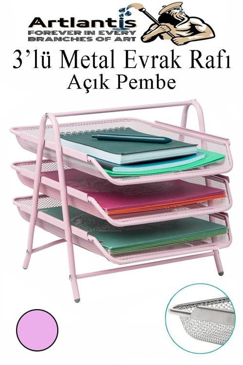 Metal Evrak Rafı 3 lü 1 Paket Masa Üstü A4 Dosya Düzenleyici Kağıt Tepsisi Metal Fileli Üç Katlı Hareketli Perfore