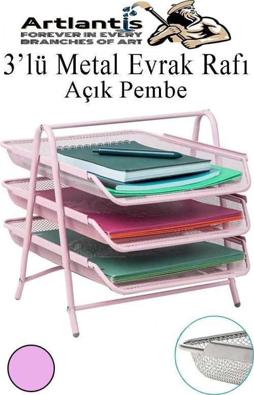 Metal Evrak Rafı 3 lü 1 Paket Masa Üstü A4 Dosya Düzenleyici Kağıt Tepsisi Metal Fileli Üç Katlı Hareketli Perfore
