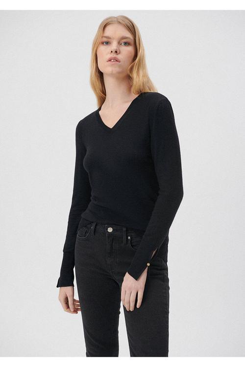 V Yaka Siyah Kazak Slim Fit / Dar Kesim 171346-900