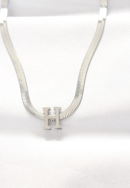 316L Çelik H Harfli Silver Renk İtalyan Zincirli Kolye