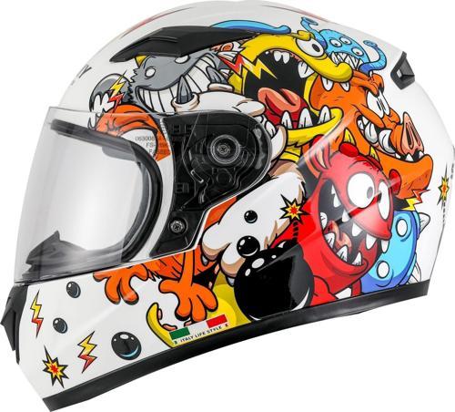 815K Full Face Şeffaf Vizör Çocuk Motosiklet Kaskı L Beden Monster Model