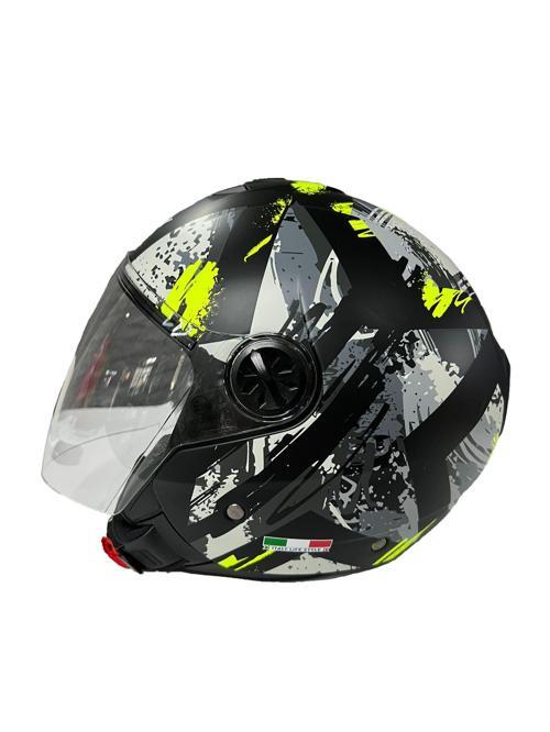 715 Şeffaf Vizörlü Yarım Motosiklet Scooter Kaskı S Beden Poison Black Grey Yellow