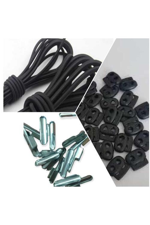 Yuvarlak Lastik İp 2,5 Mm 1/18 Dayanıklı Lastik 10 Mt+20 Adet Kordon Stoperi+20 Metal Uç