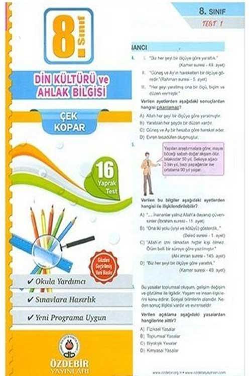 Özdebir Yayınları 8. Sınıf Din Kültürü ve Ahlak Bilgisi Yaprak Test