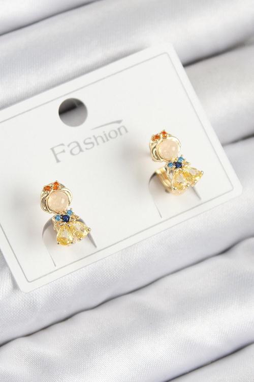 Pirinç Zirkon Taşlı Pamuk Prenses Model Gold Renk Çocuk Küpe