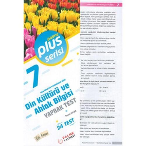 Palme Yayınları 7. Sınıf Din Kültürü ve Ahlak Bilgisi Plus Serisi Yaprak Test