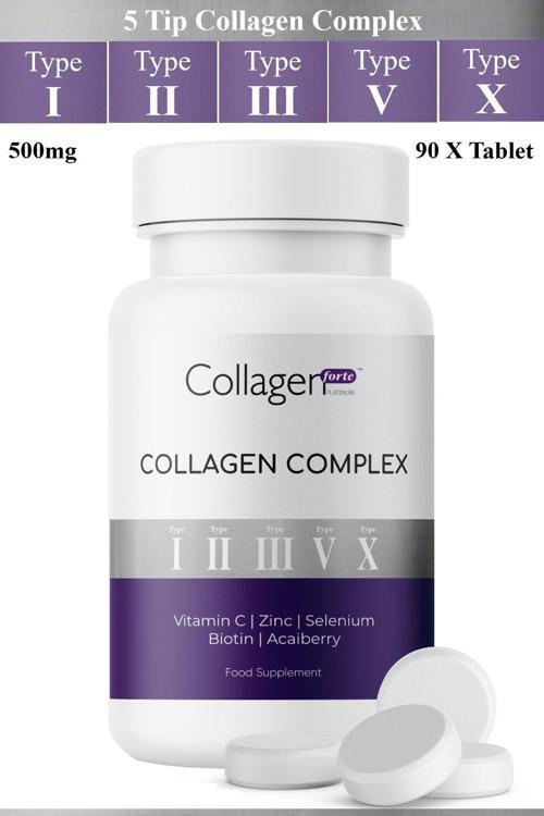 5 Tip Kolajen Complex Tip 1,2,3,5 Ve Tip 10 Biotin, Çinko, Selenyum, C Vitamini & Açai, 90 Tablet