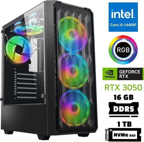 Xsr945 i5 14400F 16GB DDR5 Ram 1TB M.2 NVMe SSD 6GB RTX3050 Masaüstü Oyuncu Bilgisayarı