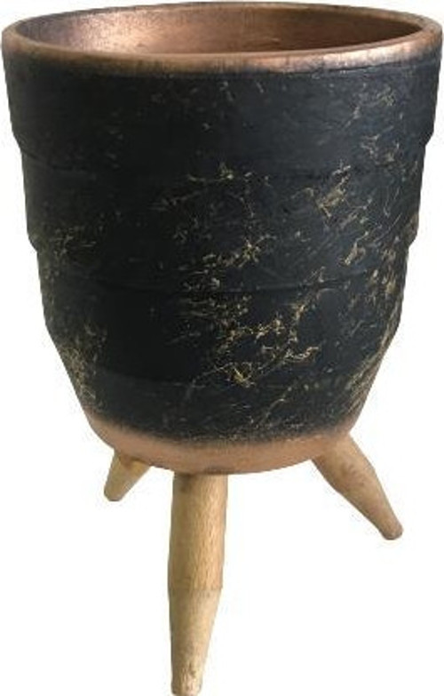 Ayaklı Orkide Saksısı ( Siyah - Altın Sarı )