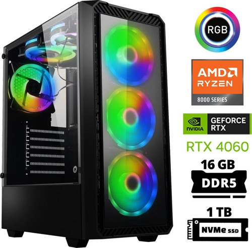 Delux X12 Ryzen 5 8400F 16GB DDR5 Ram 1TB M.2 NVMe SSD 8GB RTX4060 Masaüstü Oyuncu Bilgisayarı