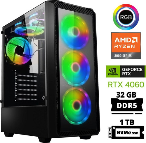 Delux X22 Ryzen 5 8400F 32GB DDR5 Ram 1TB M.2 NVMe SSD 8GB RTX4060 Masaüstü Oyuncu Bilgisayarı