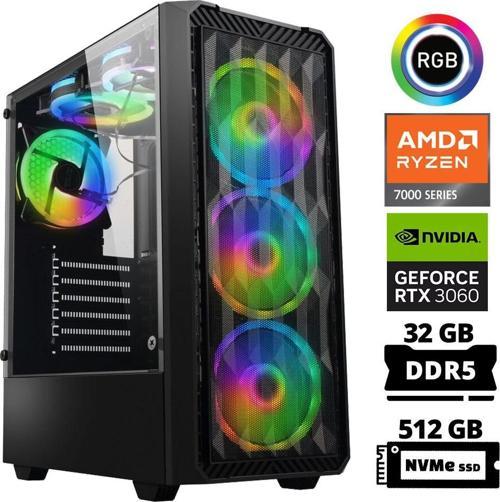 Delux X39 Ryzen 5 7500F 32GB DDR5 Ram 512GB M.2 NVMe SSD 12GB RTX3060 Masaüstü Oyuncu Bilgisayarı