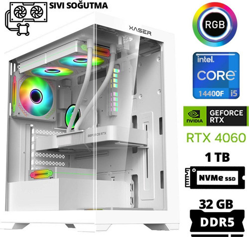 Delux X54 i5 14400F 32GB DDR5 Ram 1TB M.2 NVMe SSD 8GB RTX4060 Sıvı Soğutmalı Oyuncu Bilgisayarı