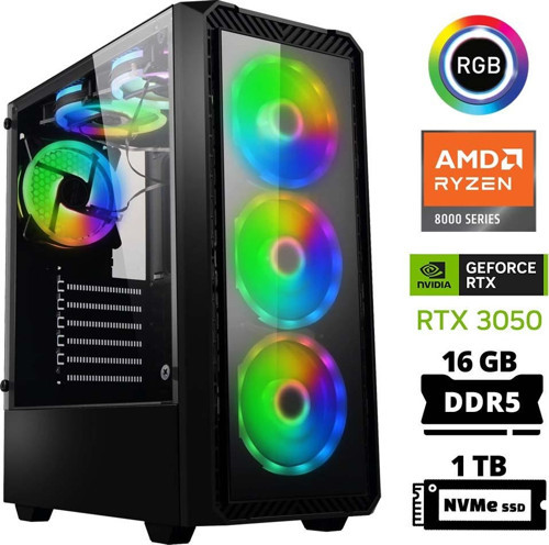 Delux X8 Ryzen 5 8400F 16GB DDR5 Ram 1TB M.2 NVMe SSD 6GB RTX3050 Masaüstü Oyuncu Bilgisayarı