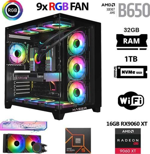 Lexus x760 Ryzen 5 7500F 32GB DDR5 Ram 1TB M.2 NVMe SSD 16GB RX9060 XT Sıvı Soğutmalı Masaüstü Oyuncu Bilgisayarı