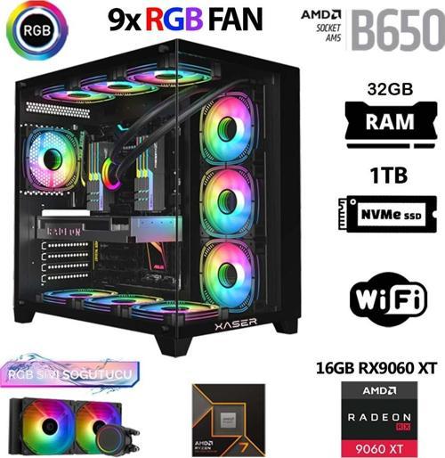 Lexus x780 Ryzen 7 7800X3D 32GB DDR5 Ram 1TB M.2 NVMe SSD 16GB RX9060 XT Sıvı Soğutmalı Masaüstü Oyuncu Bilgisayar