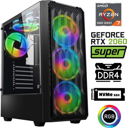 Xsr1063 Ryzen 7 5700x 64GB Ram 1TB M.2 NVMe SSD 8GB RTX2060 SUPER Masaüstü Oyuncu Bilgisayarı
