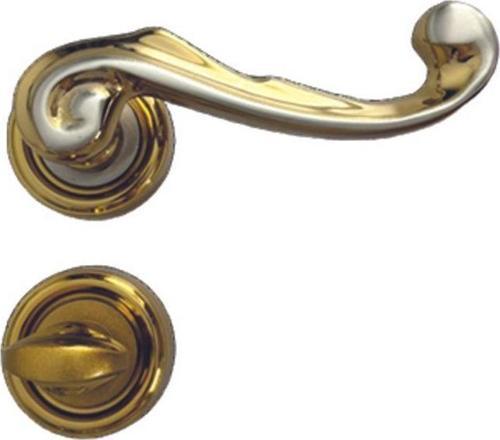 Gizem Altın-Krom Detaylı Rozetli %100 Pirinç Wc Kapı Kolu, Lüks, Paslanmaz, Şık (1 Takım)