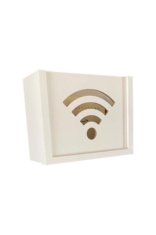 Duvar Düzenleyici Ahşap Dekoratif Beyaz Wifi Kutusu