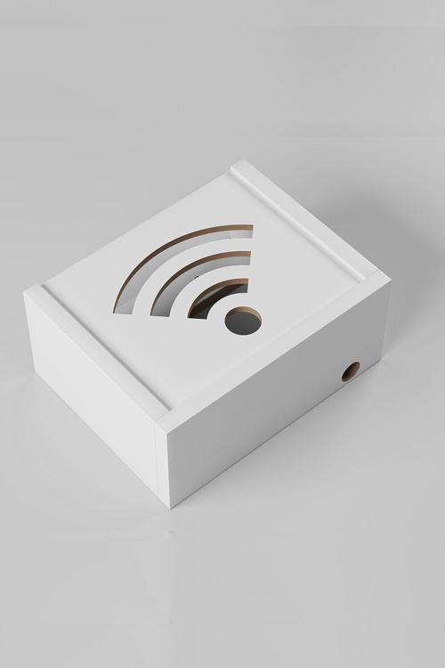 Duvar Düzenleyici Ahşap Dekoratif Beyaz Wifi Kutusu