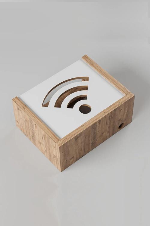 Duvar Düzenleyici Ahşap Dekoratif Atlantik Wifi Kutusu