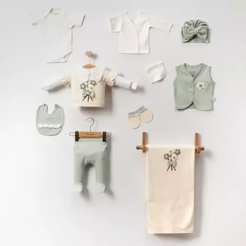 ÇİÇEK NAKIŞLI KIZ BEBEK ONLU HASTANE ÇIKIŞI Mint Yeşili
