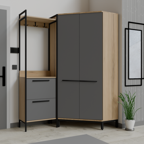 Modern Köşe Portmanto Askılıklı Modern Vestiyer  Takımı