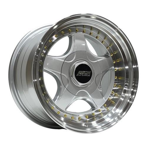 8.5 X 17 BCH-7813 5X112/120 ET25 72.56 SILVER LIP MAC+GOLD RIVETS